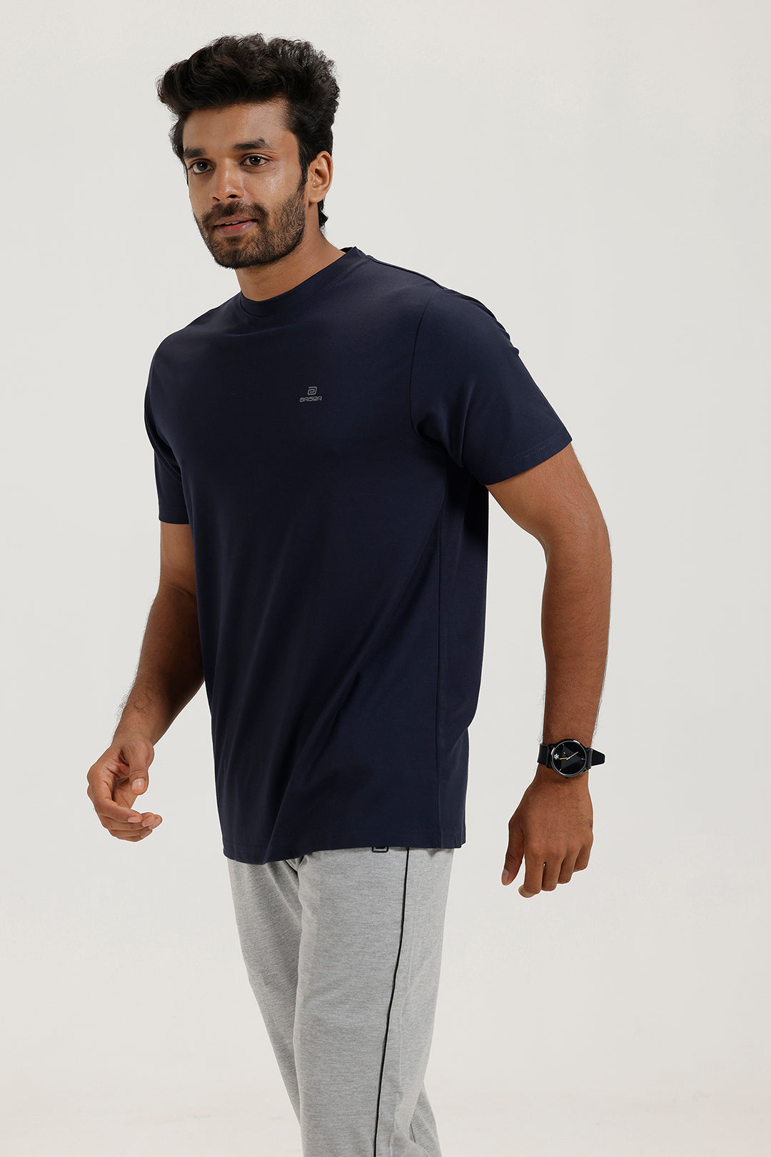 Men’s Dark Blue sport round neck tee offering a modern and relaxed fit by Ariser.