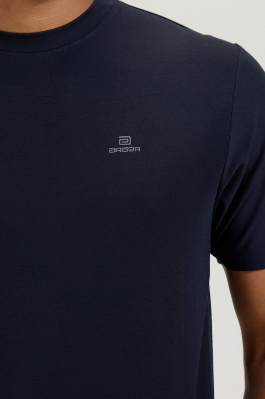 Comfortable Dark Blue solid T-shirt from Ariser, perfect for workouts or daily use.