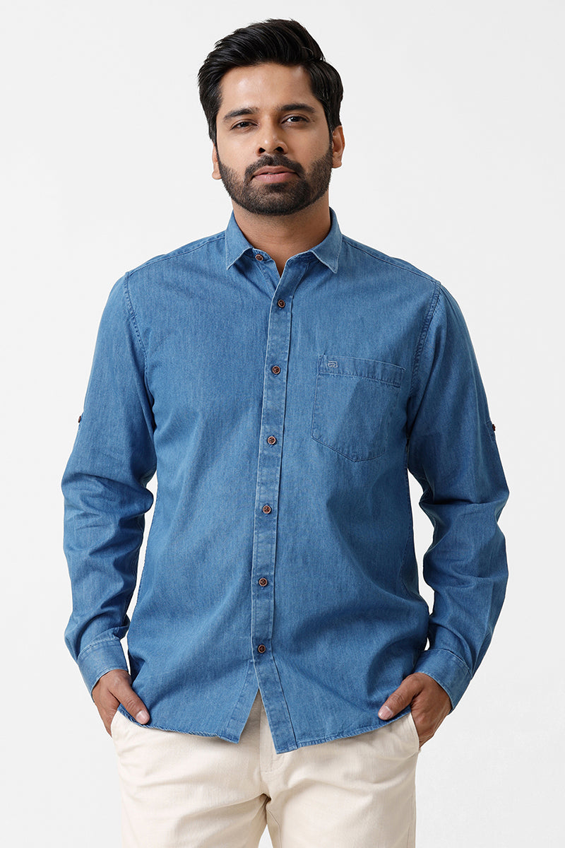 Denim Light Blue Casual Shirts for Men Ariser