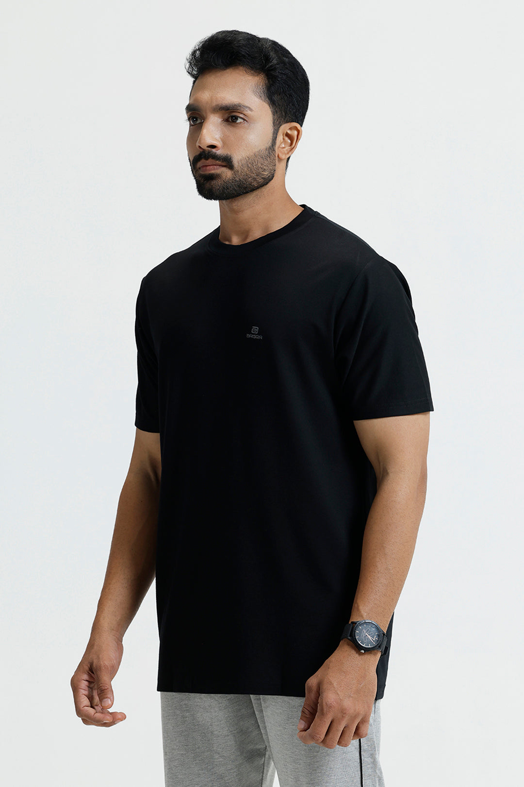 Comfortable Black cotton round neck T-shirt