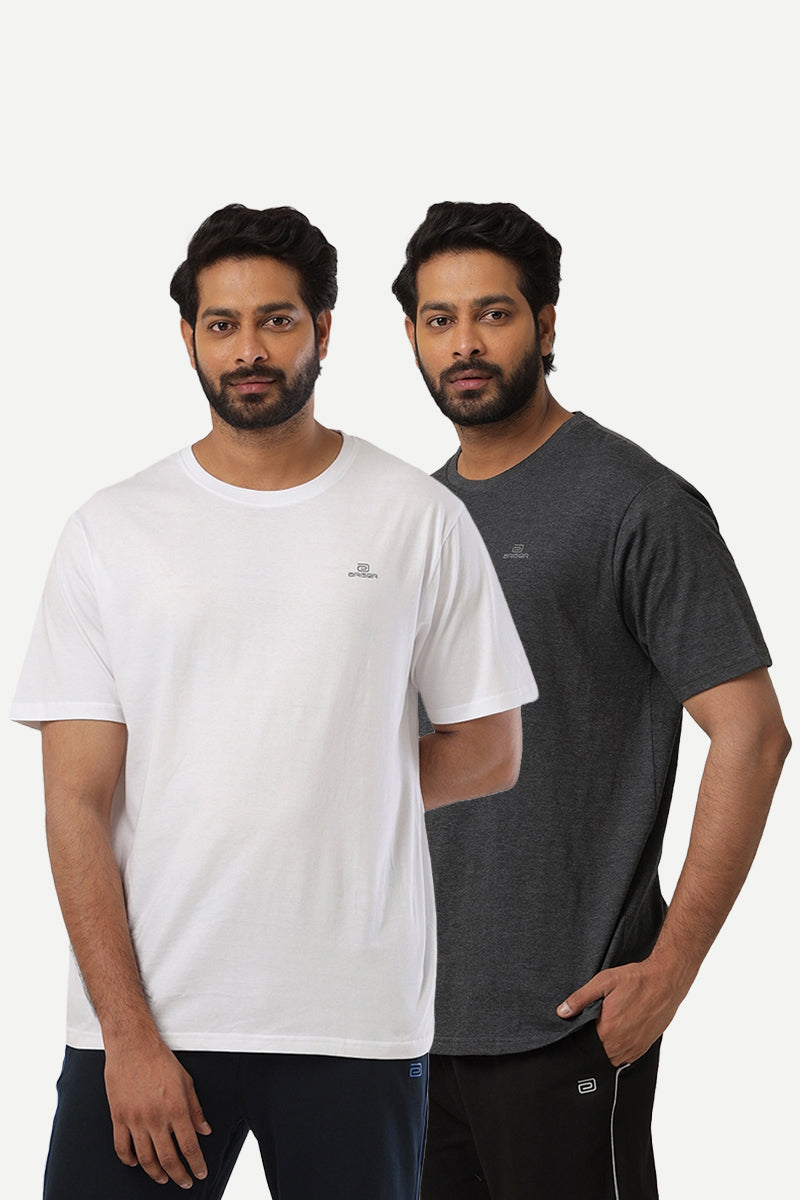 Crew Neck Charcoal Melange White T Shirt Combo Round Neck T Shirt