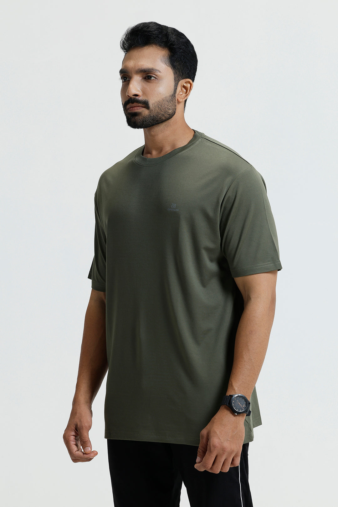 Comfortable army green Poly cotton round neck T-shirt