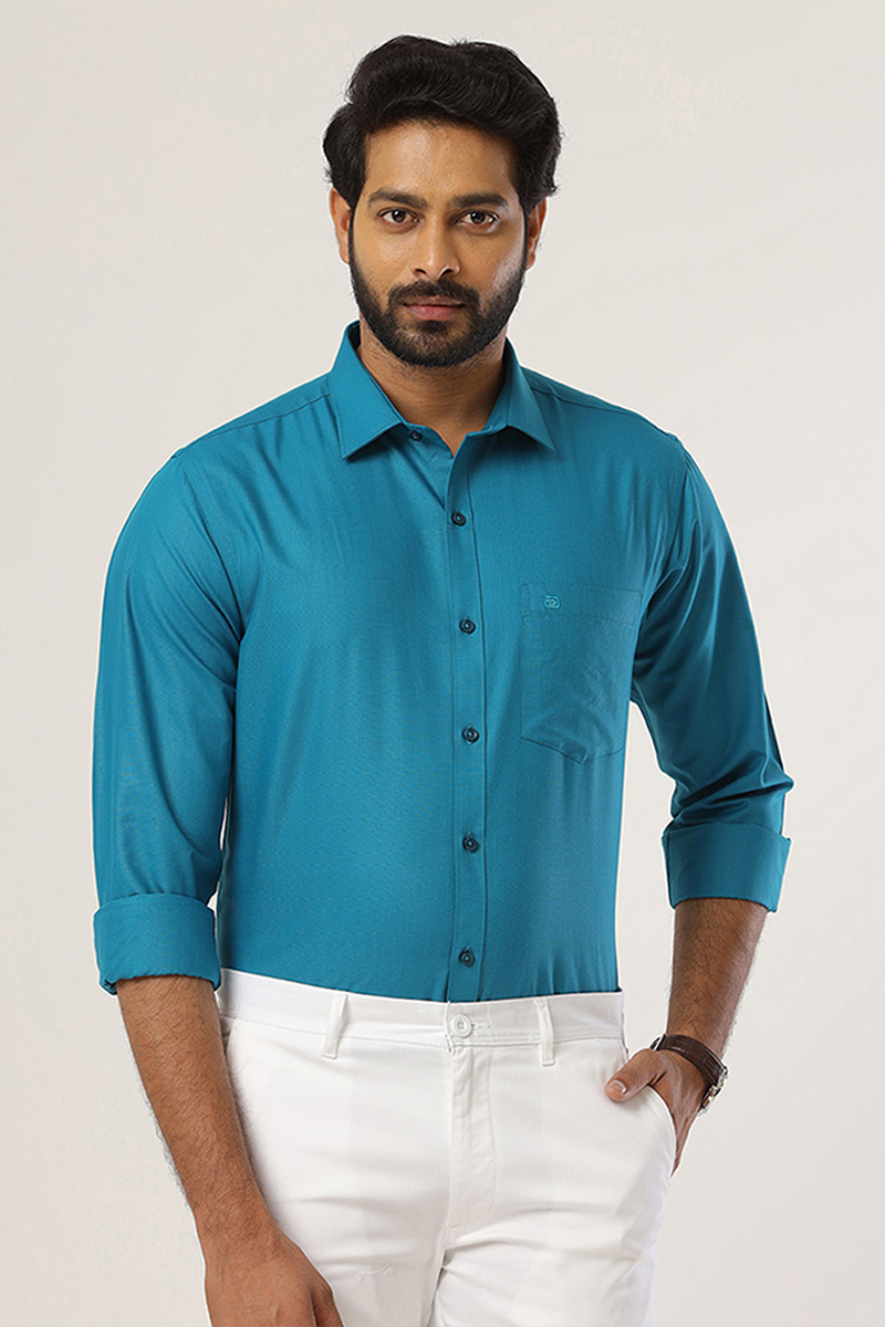 Super Soft Dark Peacock Blue Formal Shirts for Men Ariser