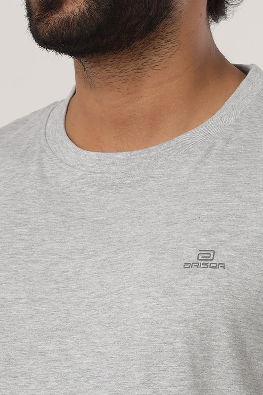 Round Neck - Gray Solid T-Shirts For Men | Ariser