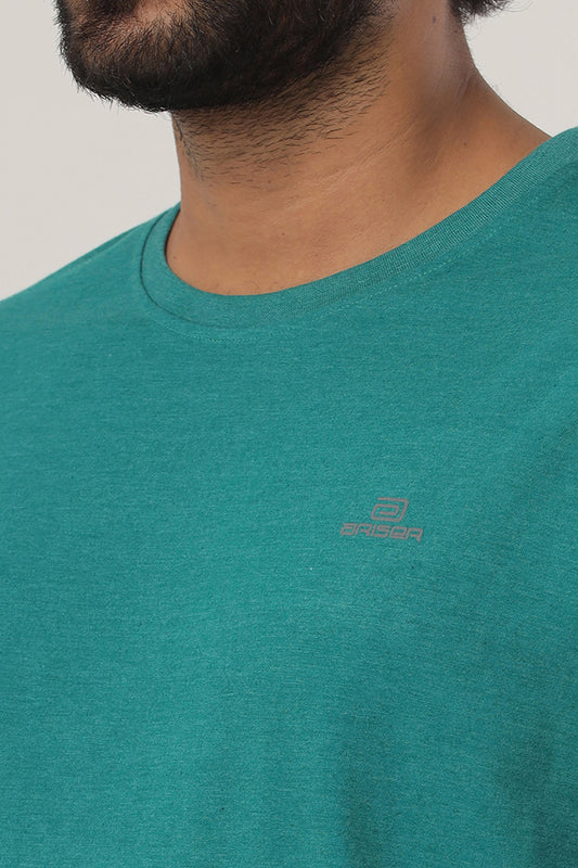 Round Neck - Teal Green Solid T-Shirt For Men | Ariser