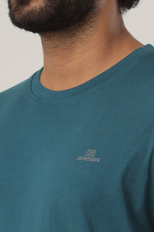 Round Neck - Dark Green Solid T-Shirts For Men | Ariser