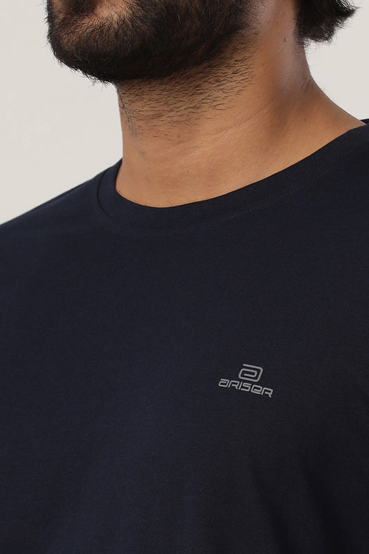 Round Neck - Dark Navy Blue Solid T-Shirts For Men | Ariser