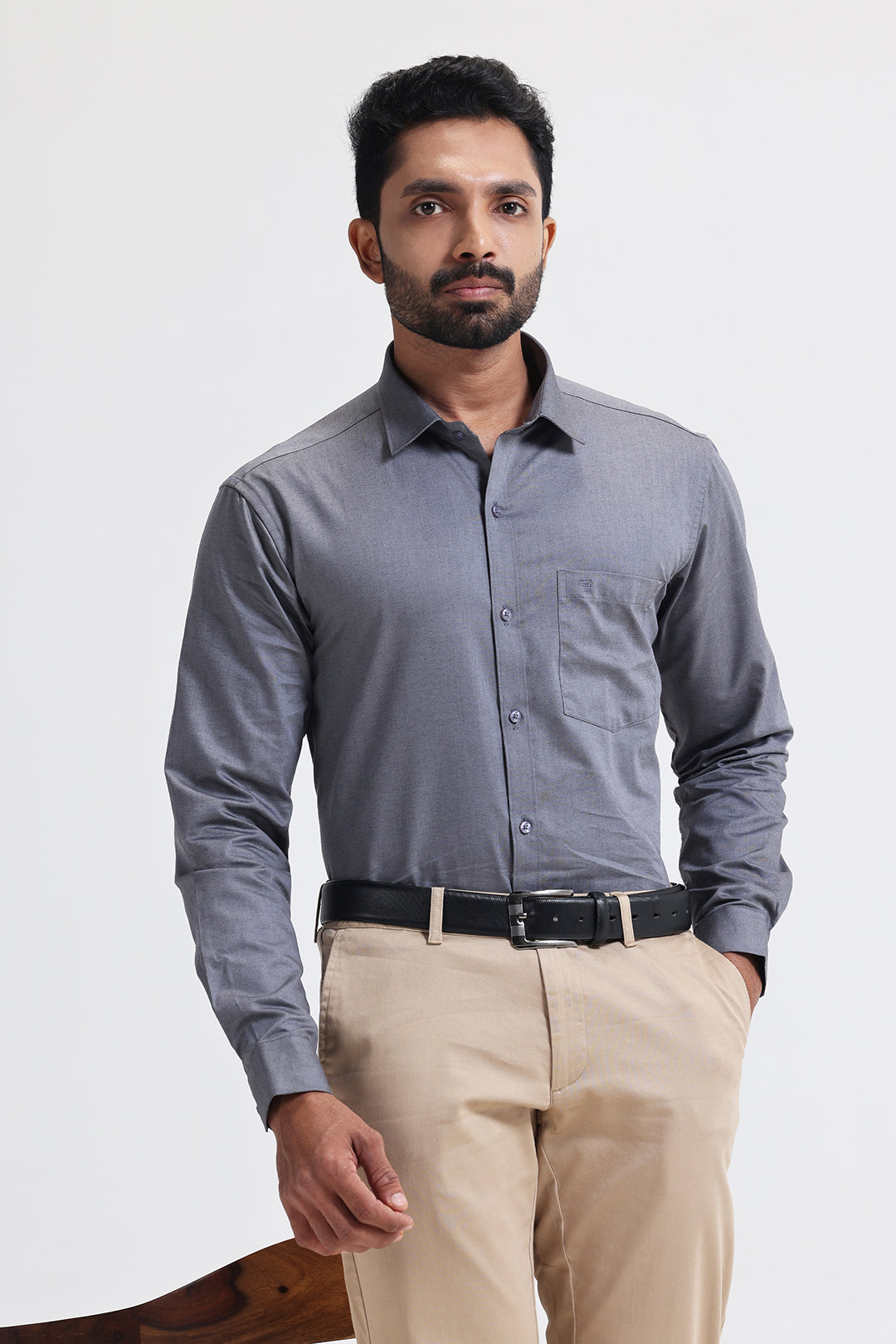 Regular fit gray formal shirts for men