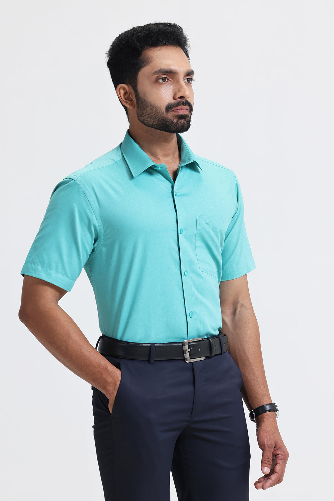 Regular fit aqua green formal shirt for men