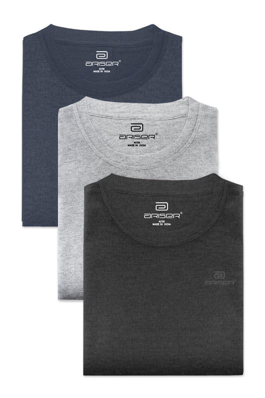 Round Neck - Solid T-Shirt Pack Of 3 Combo For Men | Ariser