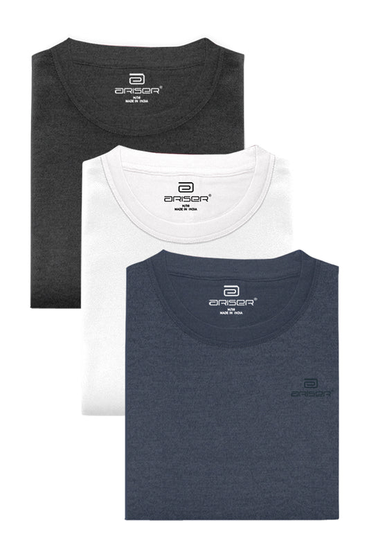 Round Neck - Solid T-Shirt Pack Of 3 Combo For Men | Ariser