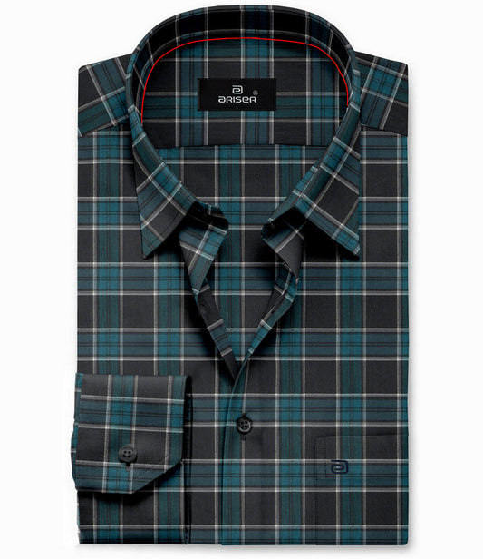 Blue and black cotton check shirt