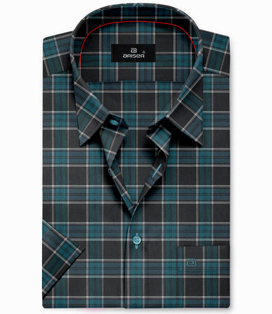 Blue and black cotton check shirt