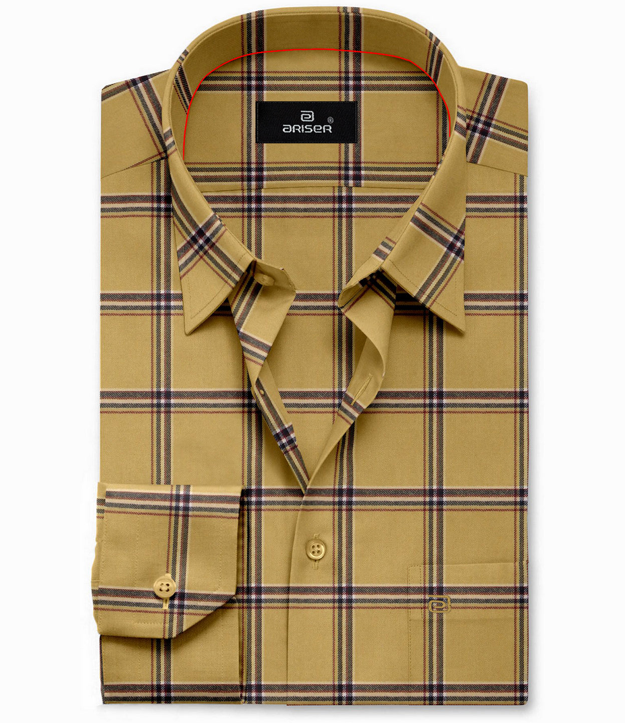 mustard yellow with black check shirt