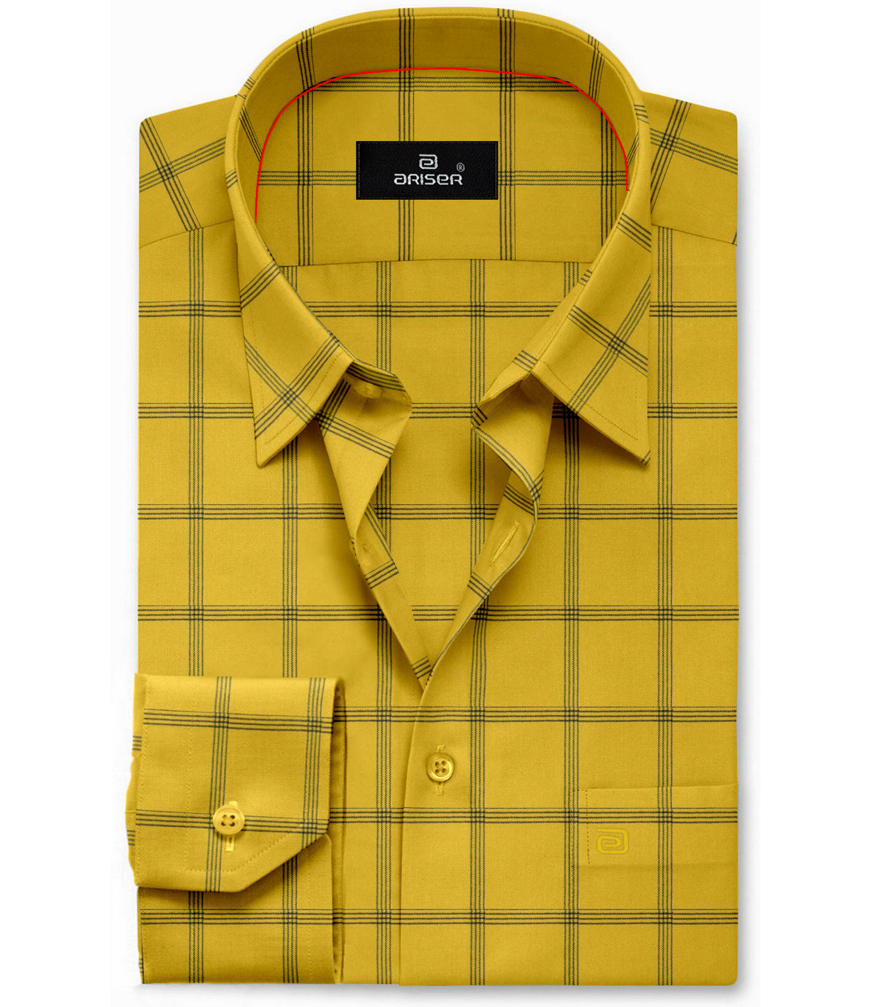 mustard yellow with black check shirts