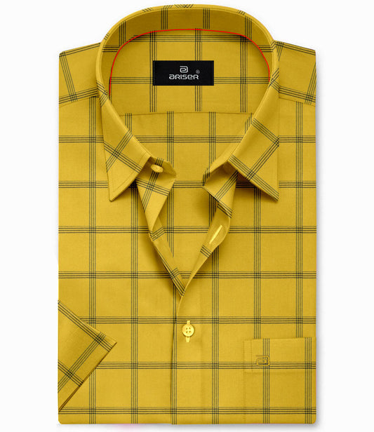 mustard yellow with black check shirts