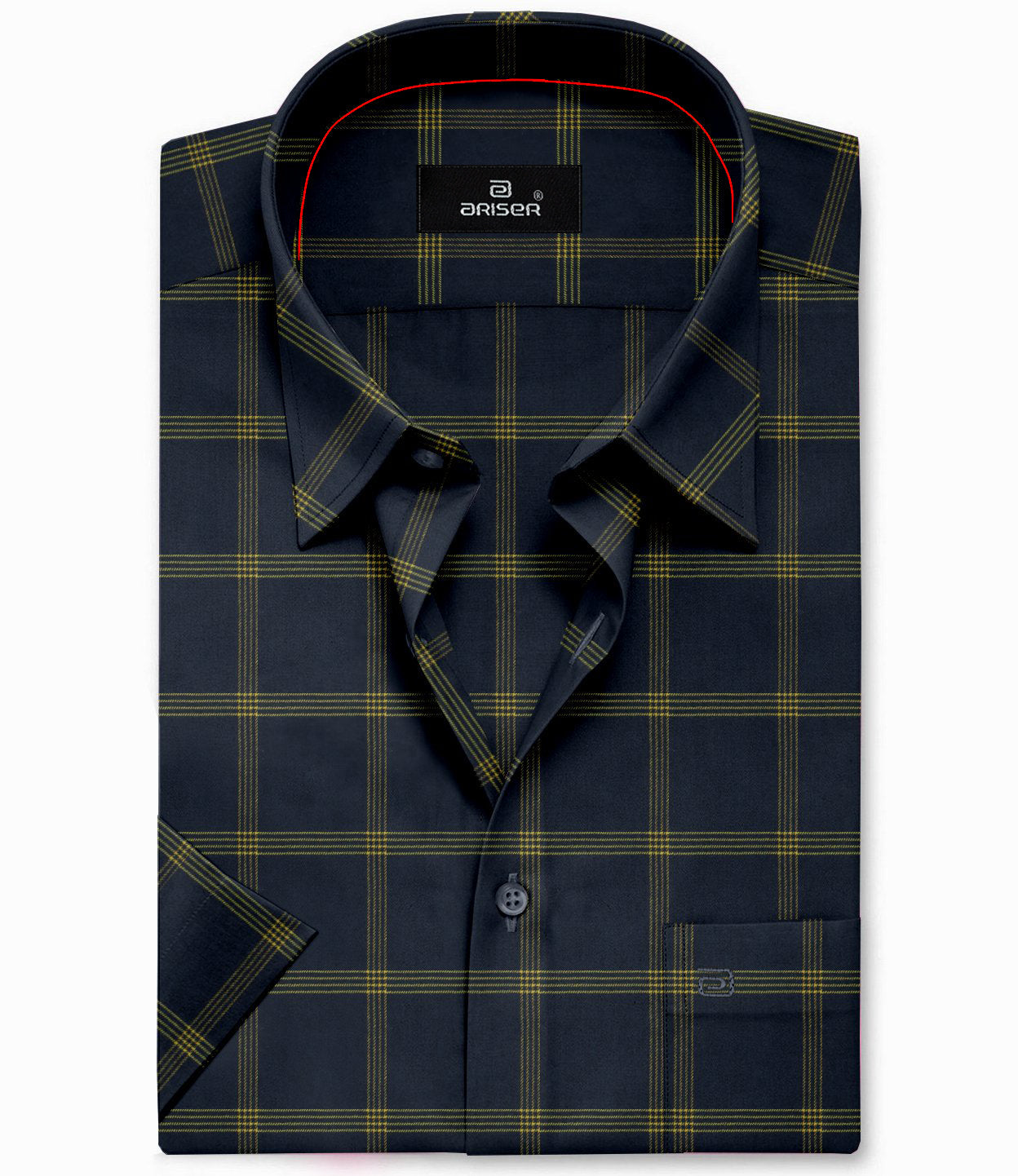 navy blue checked shirt