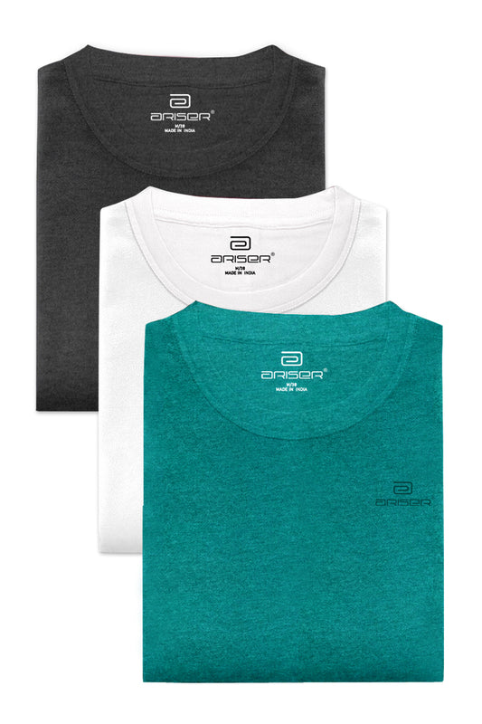 Round Neck - Solid T-Shirt Pack Of 3 Combo For Men | Ariser