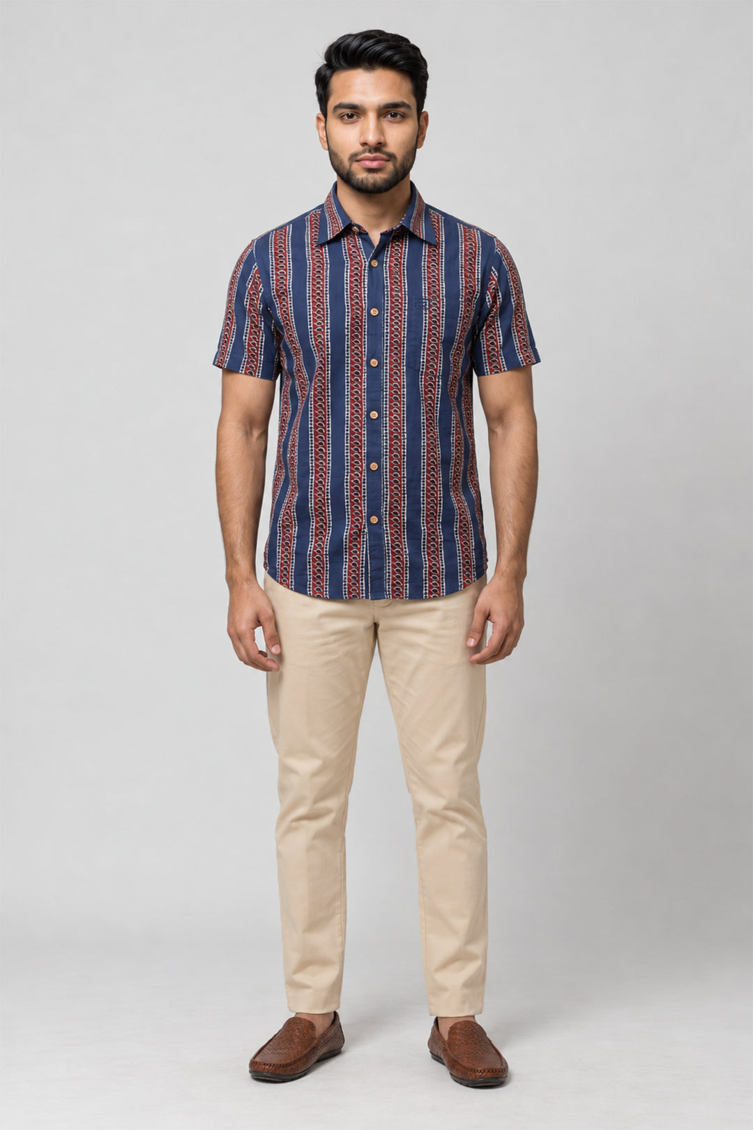 Classic Blue Shirt With Sandal Trouser Combo For Men