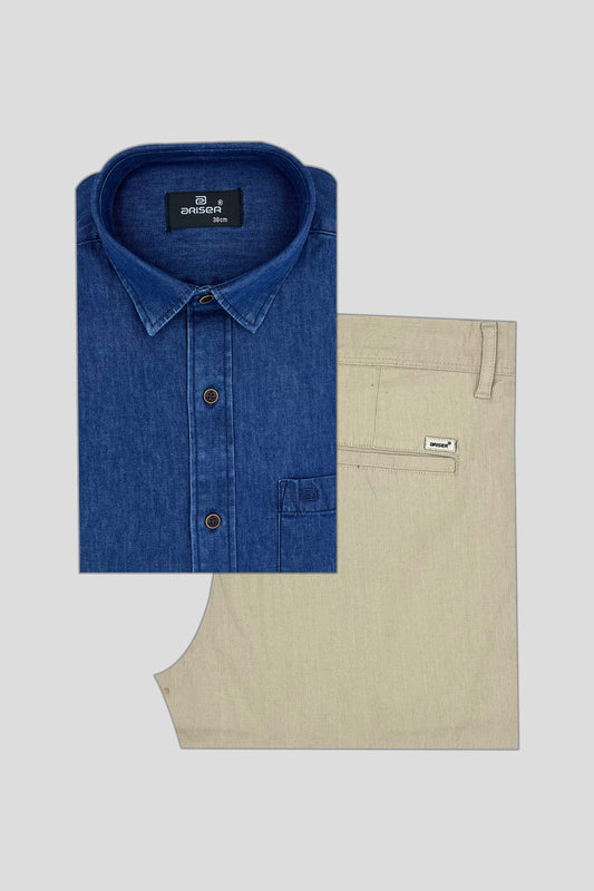 Dark blue denim shirt for men