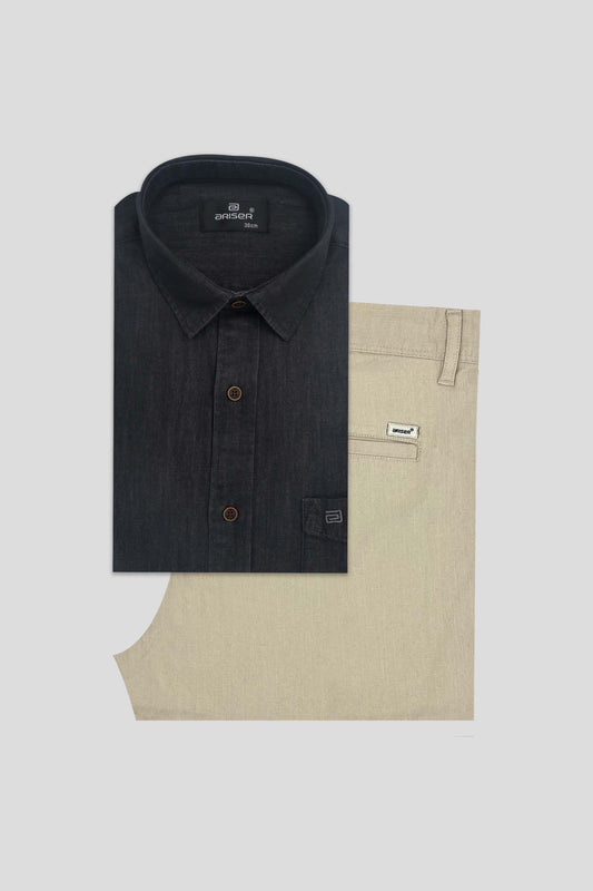 Black denim shirt for men