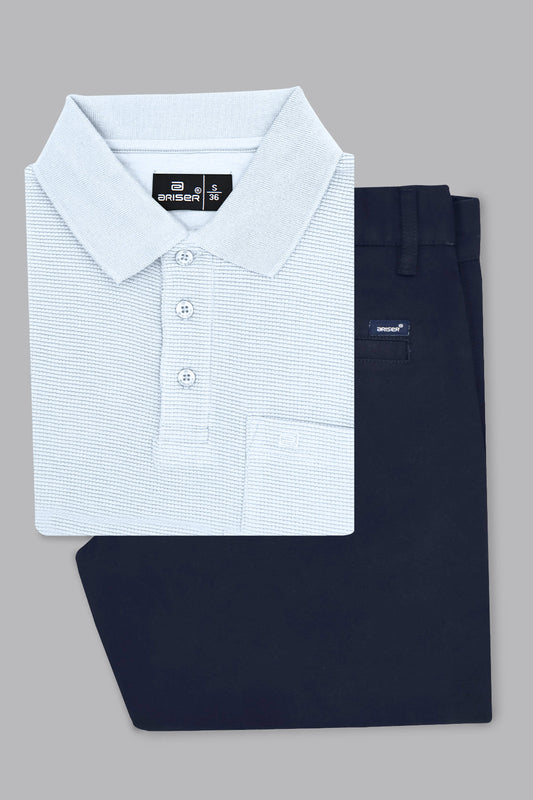 Soft blue waffle polo t shirt combo for men