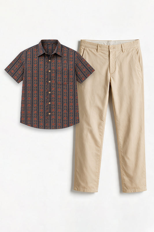 Midnight Blue Shirt With Sandal Trouser Combo For Men