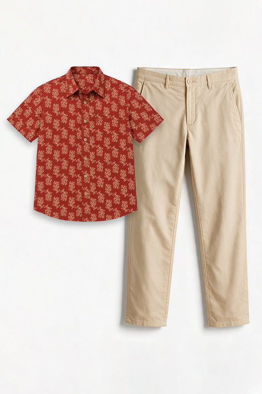 Maroon Red Shirt With Sandal Trouser Combo For Men