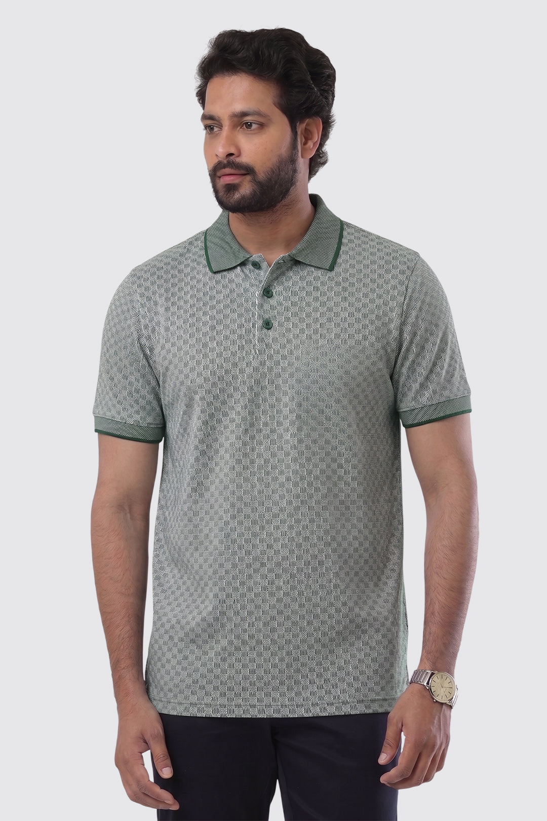 Mens Dark Green Printed Polo T-Shirt Ariser