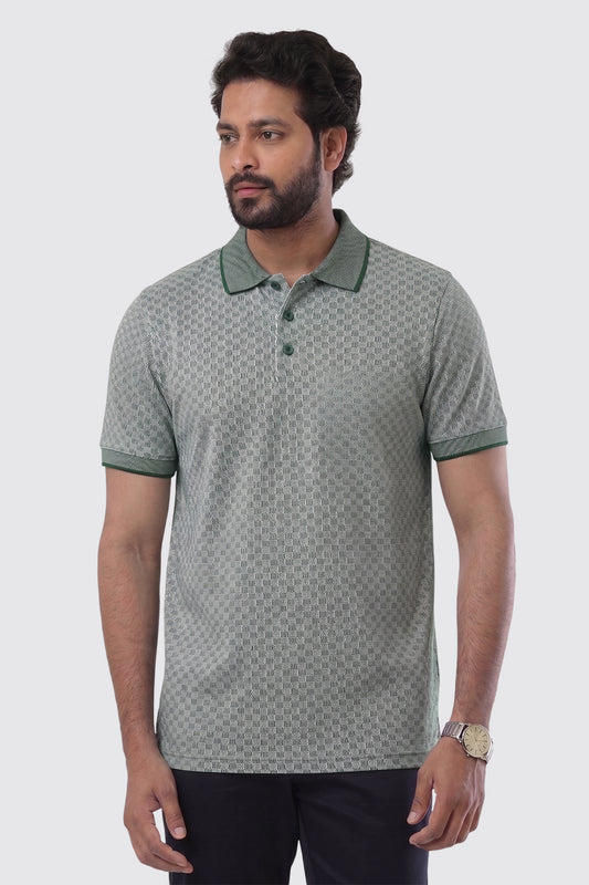 Mens Dark Green Printed Polo T-Shirt Ariser