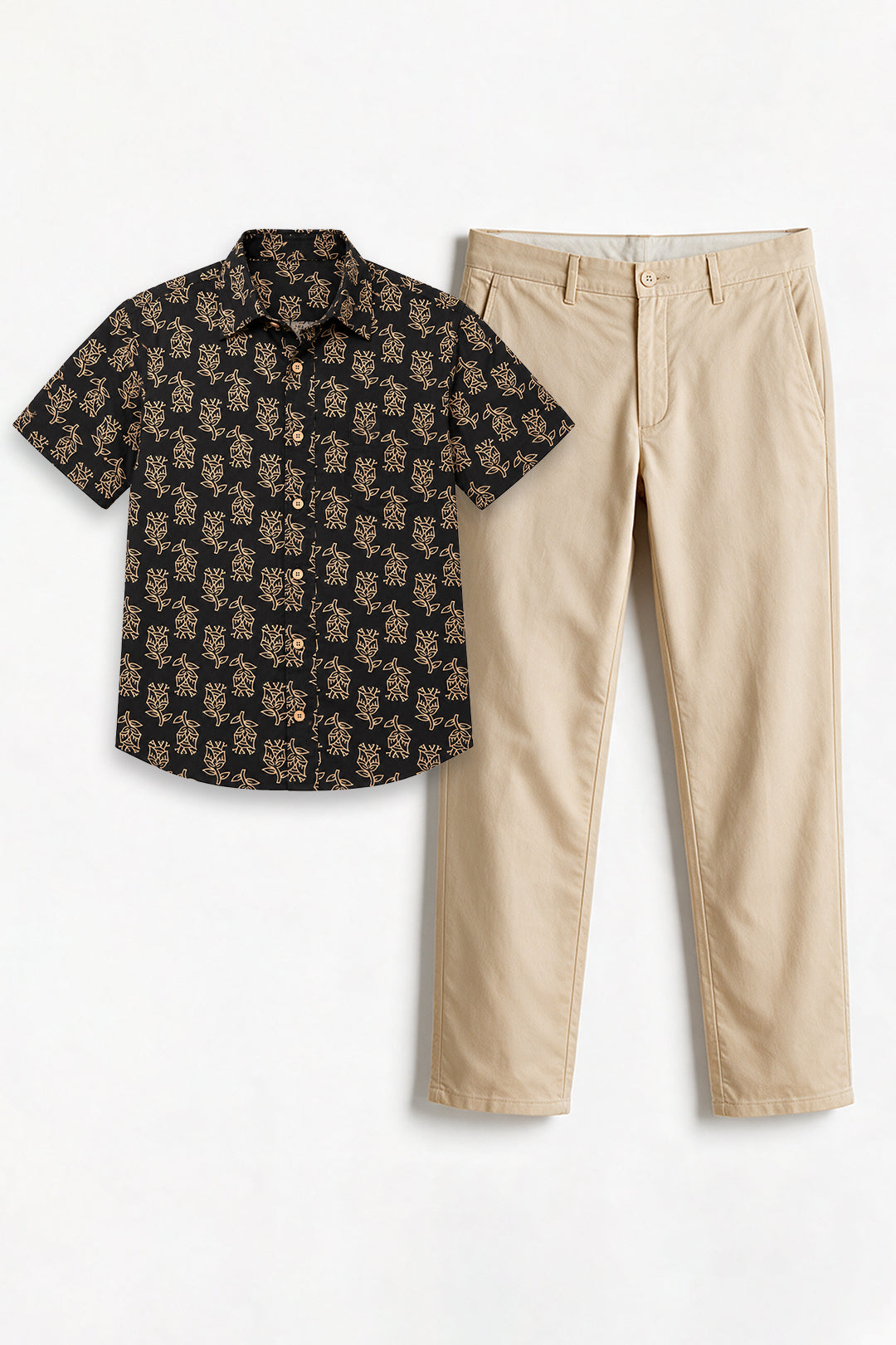 Jet Black Shirt With Sandal Trouser Combo For Men 