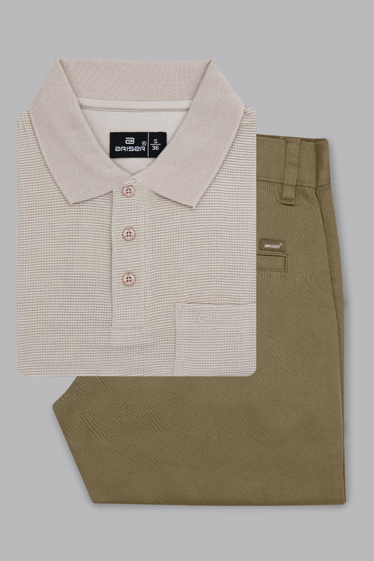 natural cream waffle polo t shirt men