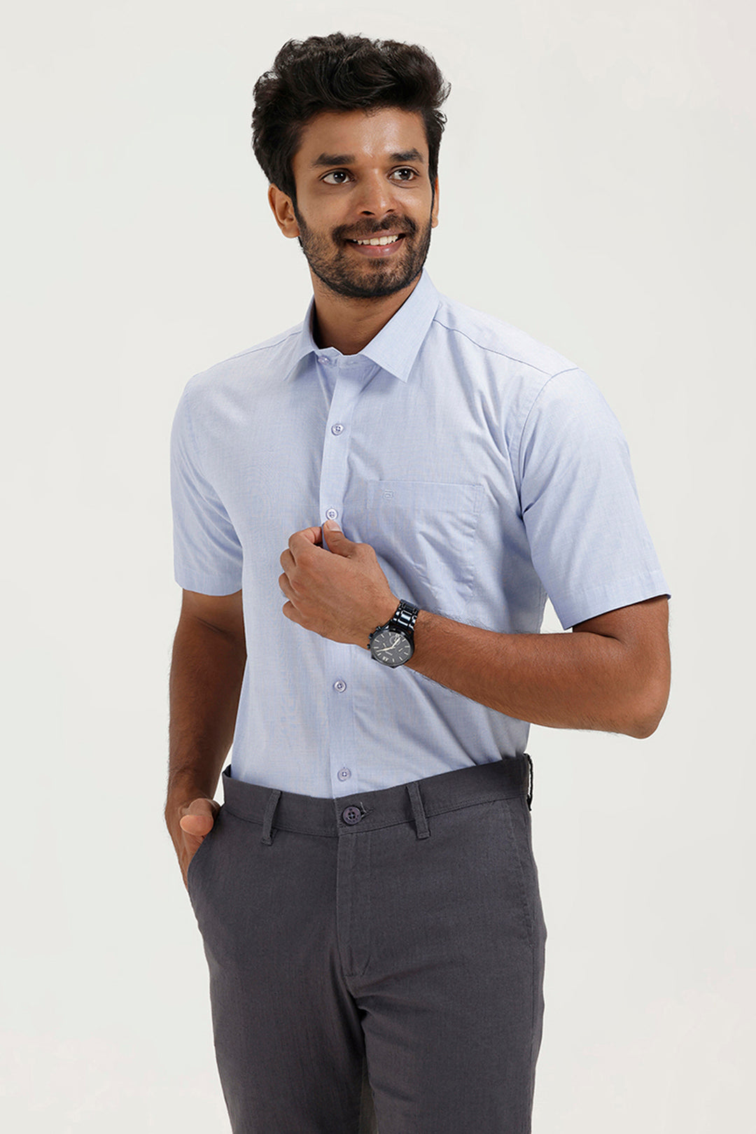 Elegant light blue formal shirt for business meetings
