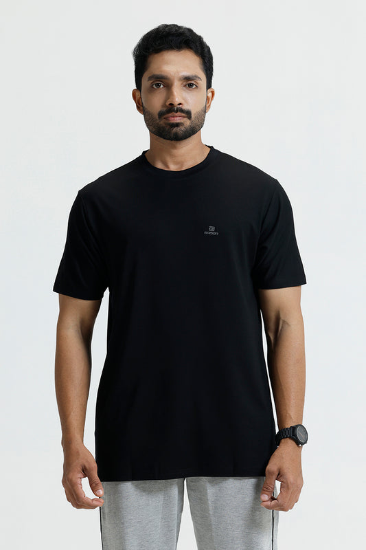 Black athletic round neck T-shirt for men