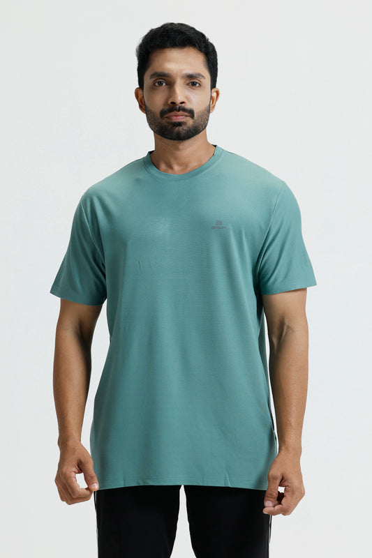 Sea green athletic round neck T-shirt for men