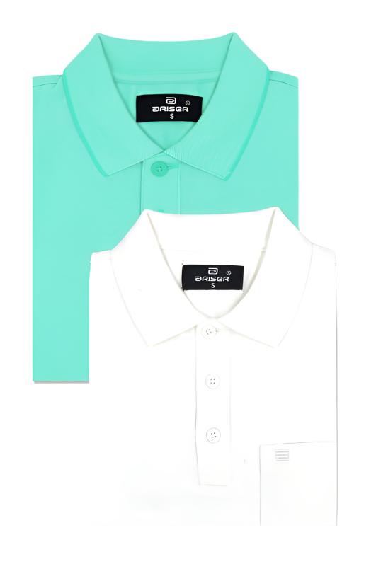 Golf Polo - Turquoise Green and White T-Shirts Pack Of 2 Combo For Men | Ariser