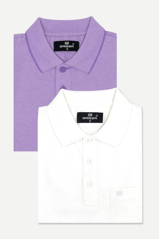 Golf Polo - Lavender and White T-Shirts Pack Of 2 Combo For Men | Ariser