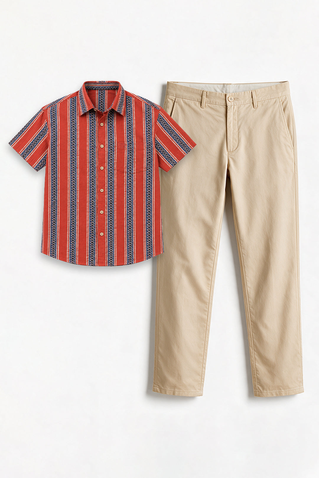 Brick Red Shirt With Sandal Trouser Combo For Men