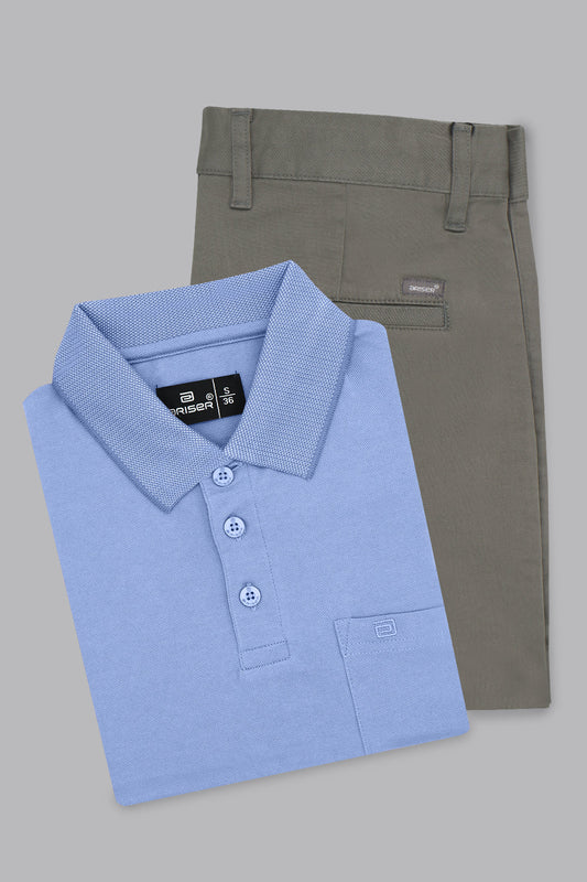Men light purple blue t shirt and grey chino combo