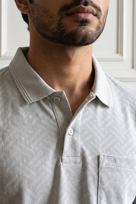 Clark Polo + Basic Chino - Sage Mist Gray T-Shirt With Navy Blue Trouser Combo For Men | Ariser