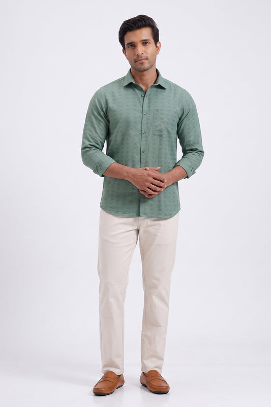 Light Olive Green Shirt with Cream White Trouser Combo For Men