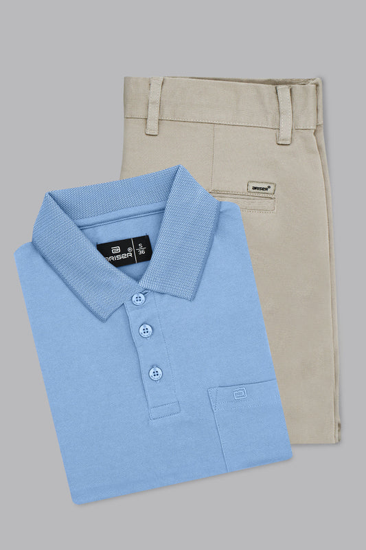 Golf polo t shirt with light gray trouser