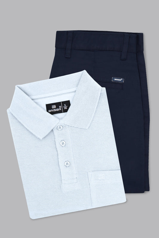 Waffle Polo Soft Blue T-Shirt