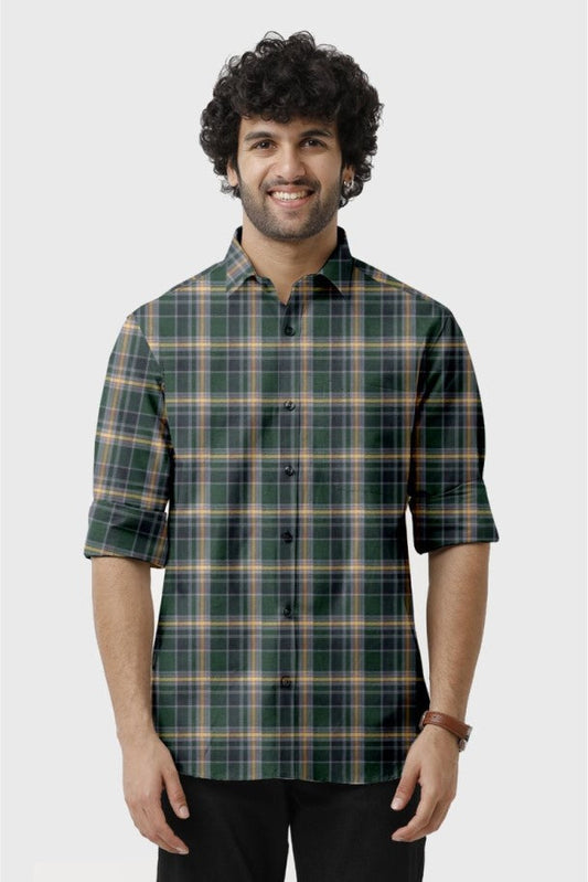 Forest Green Checked Shirt for Men