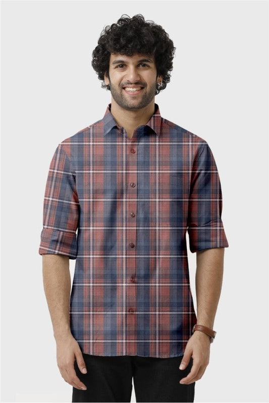 Maroon and Blue Checked Shirt for Men