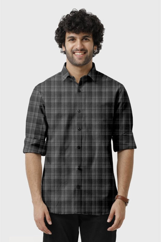 Charcoal Gray Checked Shirt for Men