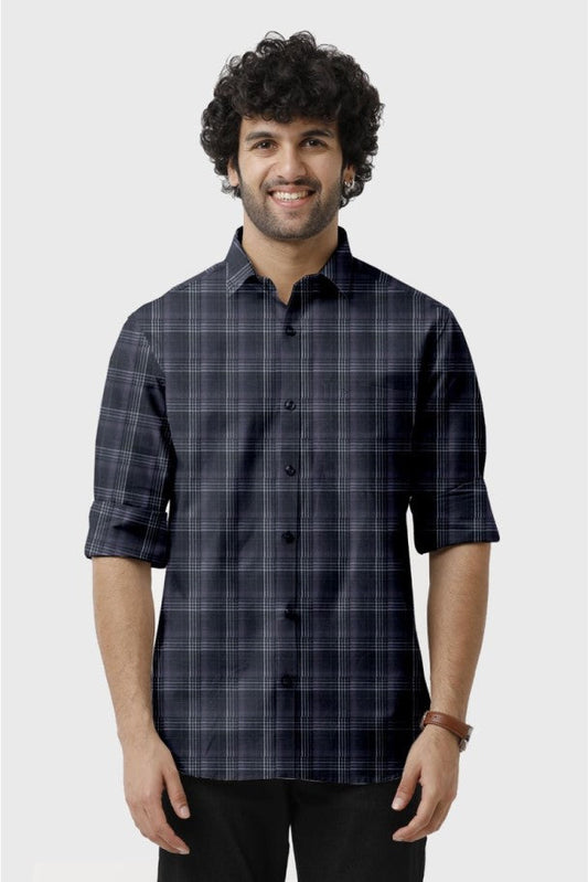 Navy Blue Checked Shirt for Men