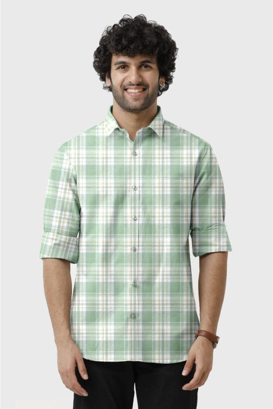 Mint Green Checked Shirt for Men
