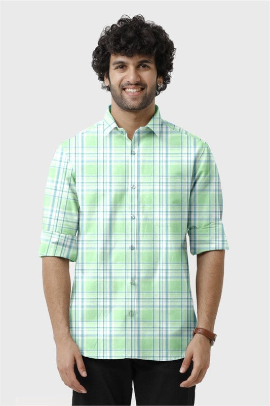 Lime Green Checked Shirt for Men