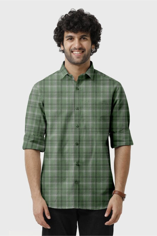 Green and Gray Checked Shirt for Men